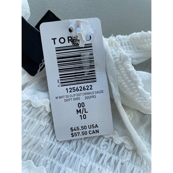 Torrid Peasant Blouse Size Medium Large Clip Dot Sheer Crinkle Gauze White NEW - Picture 6 of 10